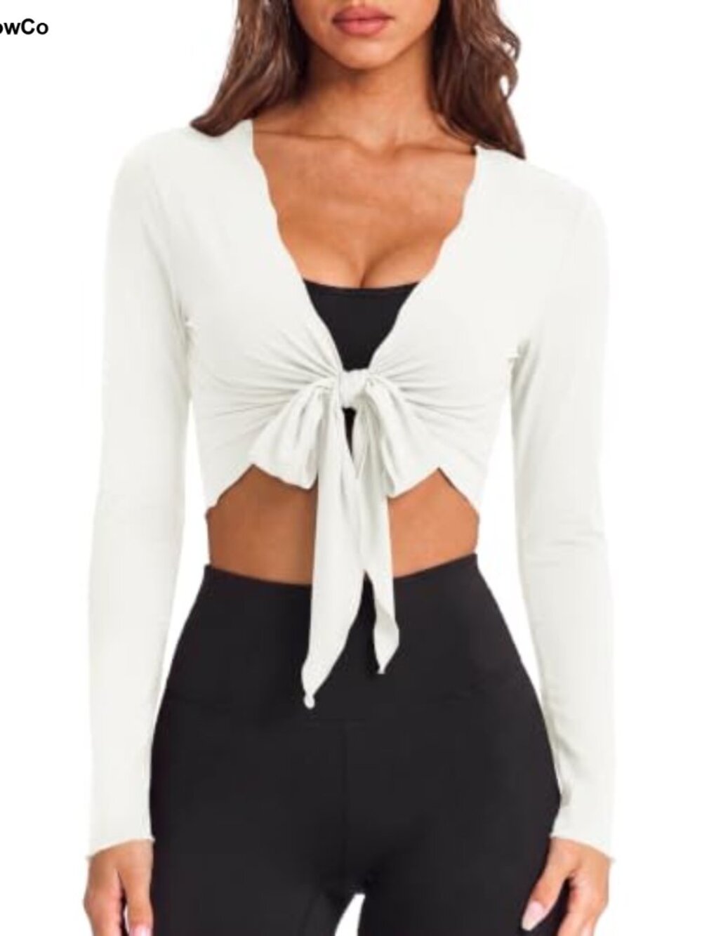 LOMON Ballet Wrap Top Self Tie V Neck Pilates Workout Long Sleeve
